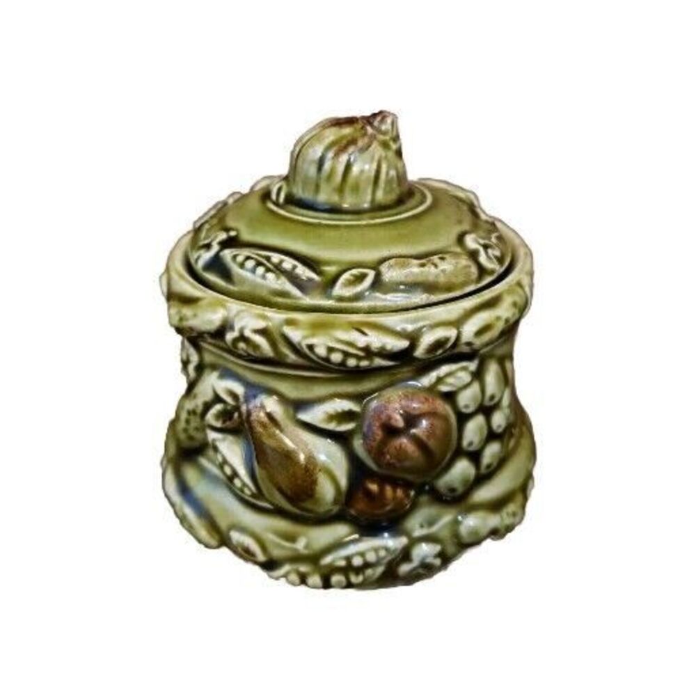 Vintage Mid Century Modern MCM Glazed Tilso Covered Sugar Bowl Japan Fruit Green